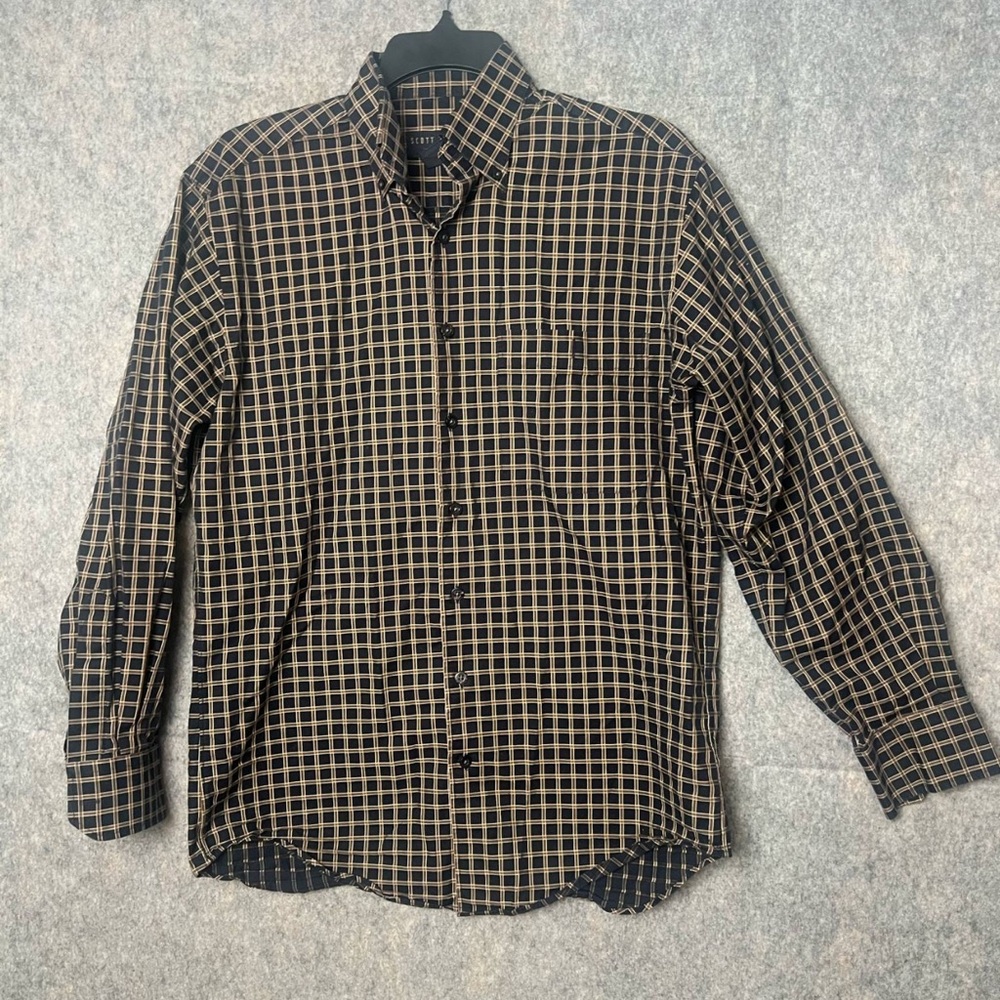 Scott Barber Men size‎ Small Black plaid button-up 100% cotton shirt
